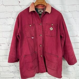 Vintage chore barn jacket Coat size Medium Red Cotton Denim corduroy farm work